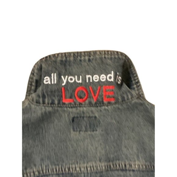 Jean Jacket Womens Small Blue Denim Medium Wash Button Front Custom Patches - Picture 7 of 10